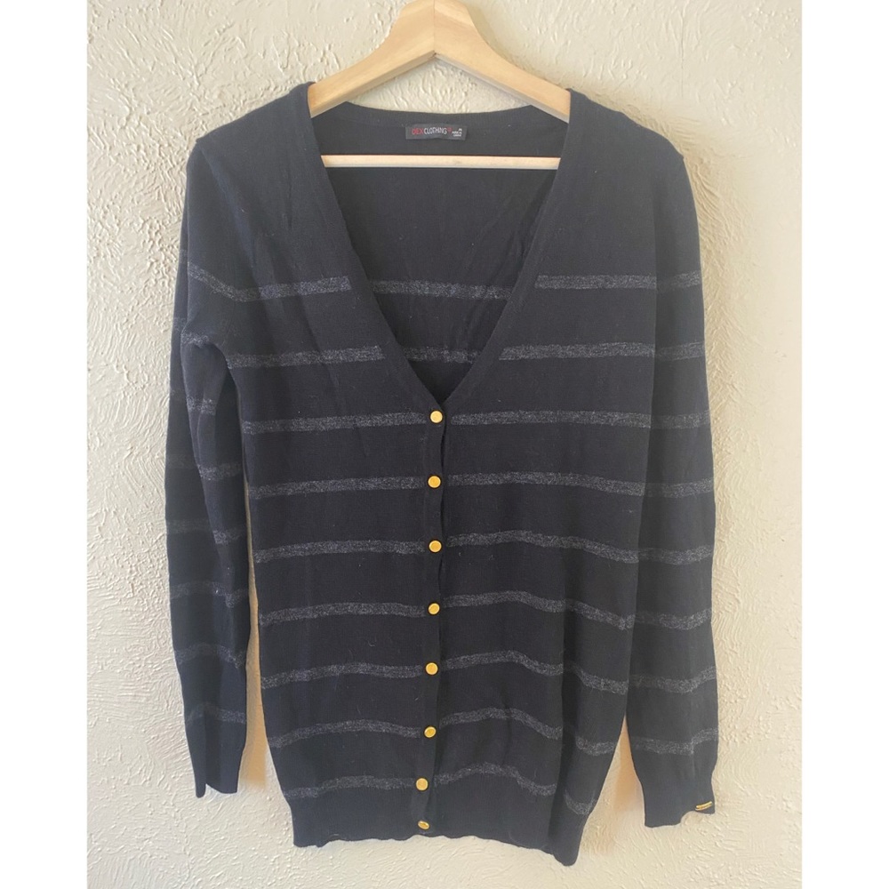 Dex Black Gray Striped Cashmere Long Sleeve Cardigan Sweater